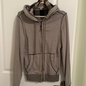 Burberry Gray Hooded Zip Jacket with Check Lining